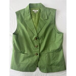 Orvis Womens Vest Blazer Sleeveless Green Button‎ Front Stretch Size 14